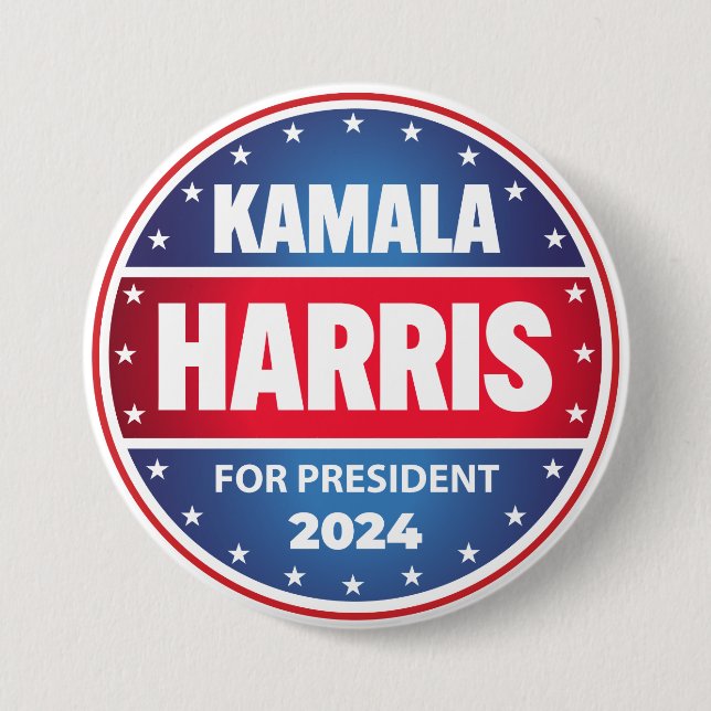 Bóton Redondo 7.62cm Kamala Harris Para O Presidente 2024 Stars Blue Re (Frente)