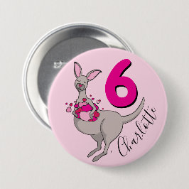 Bóton Redondo 7.62cm Kangaroo garotas 6 nome de aniversário botão rosa
