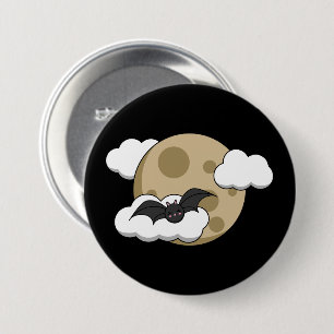 Bóton Redondo 7.62cm Kawaii Happy Bat Voando em Lua Cheia