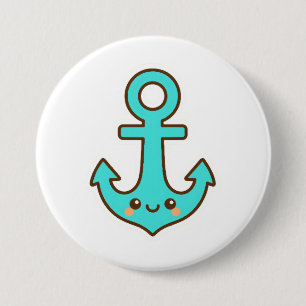 Bóton Redondo 7.62cm Kawaii Turquoise Anchor - Whimsical & Cheerful