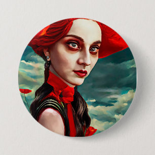 Bóton Redondo 7.62cm Lady of the Poppy Flowers fantasia Arte original
