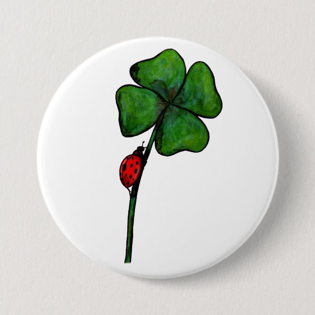 Bóton Redondo 7.62cm ladybird fantasia aquarela em trevo de quatro folh (Frente)