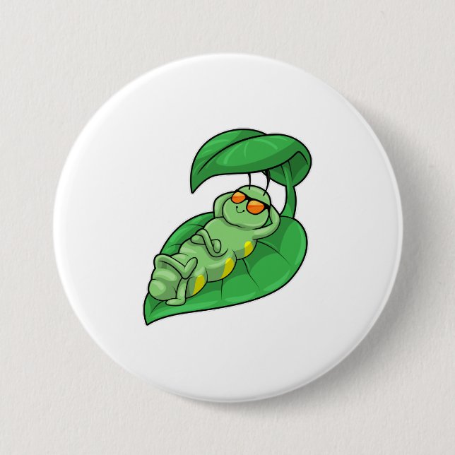 Bóton Redondo 7.62cm Lagarta com Folha (Frente)