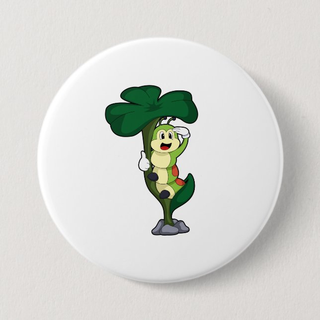 Bóton Redondo 7.62cm Lagarta com Folha (Frente)