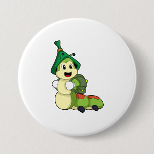 Bóton Redondo 7.62cm Lagarta como Estudante com Mochila