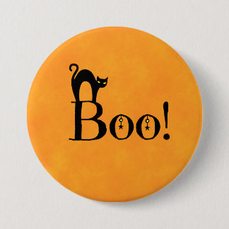 Bóton Redondo 7.62cm Laranja do Halloween - "Boo! com Gato Negro"