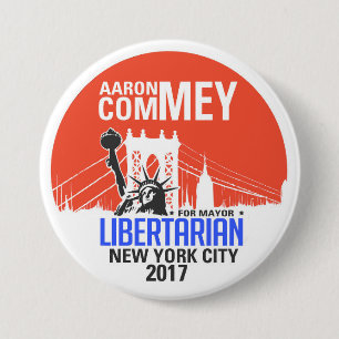 Bóton Redondo 7.62cm Libertário Aaron Commey para o Mayor de NYC
