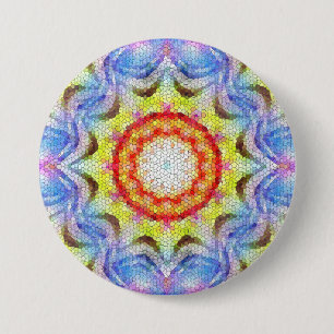 Bóton Redondo 7.62cm Lindo Azulejo de Mosaico Brilhante, flor de sol