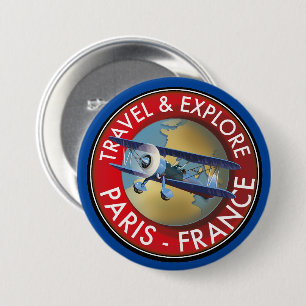 Bóton Redondo 7.62cm Logotipo de Viagem & Explore Paris França