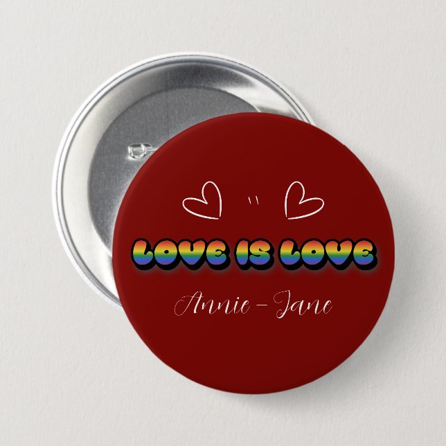 Bóton Redondo 7.62cm Love is Love Rainbow LGBTQ Button (Frente & Verso)