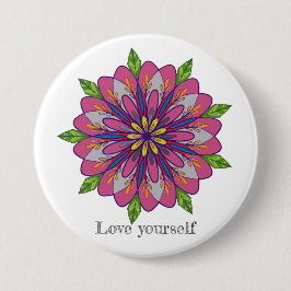 Bóton Redondo 7.62cm Love yourself mandala flowers