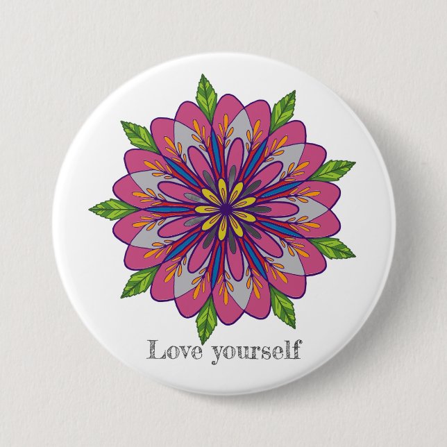 Bóton Redondo 7.62cm Love yourself mandala flowers (Frente)