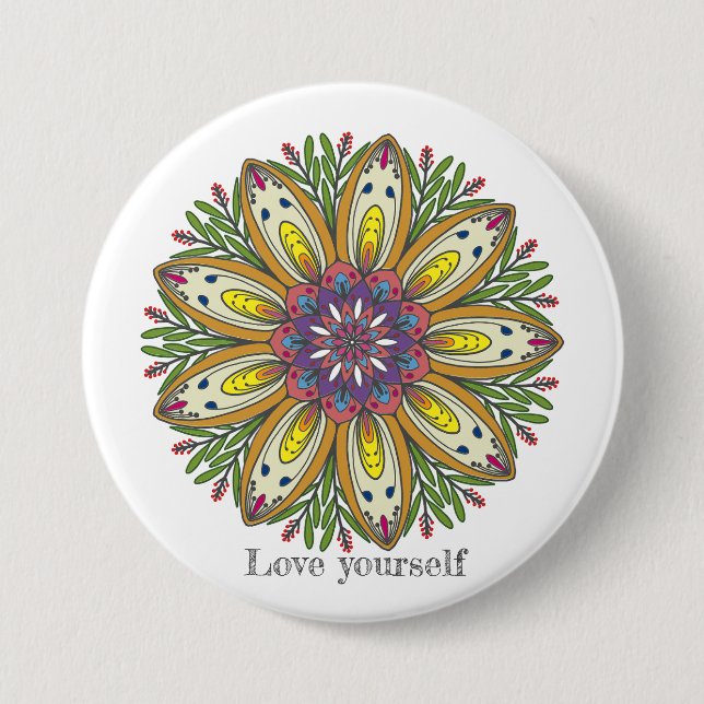 Bóton Redondo 7.62cm Love yourself mandala flowers (Frente)