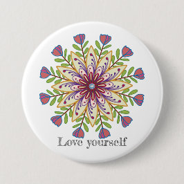 Bóton Redondo 7.62cm Love yourself mandala flowers