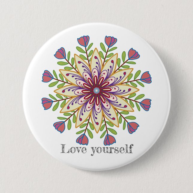 Bóton Redondo 7.62cm Love yourself mandala flowers (Frente)