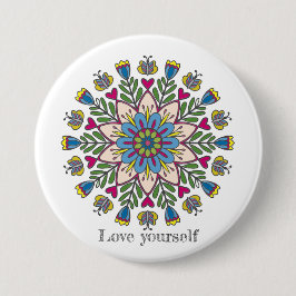 Bóton Redondo 7.62cm Love yourself mandala flowers