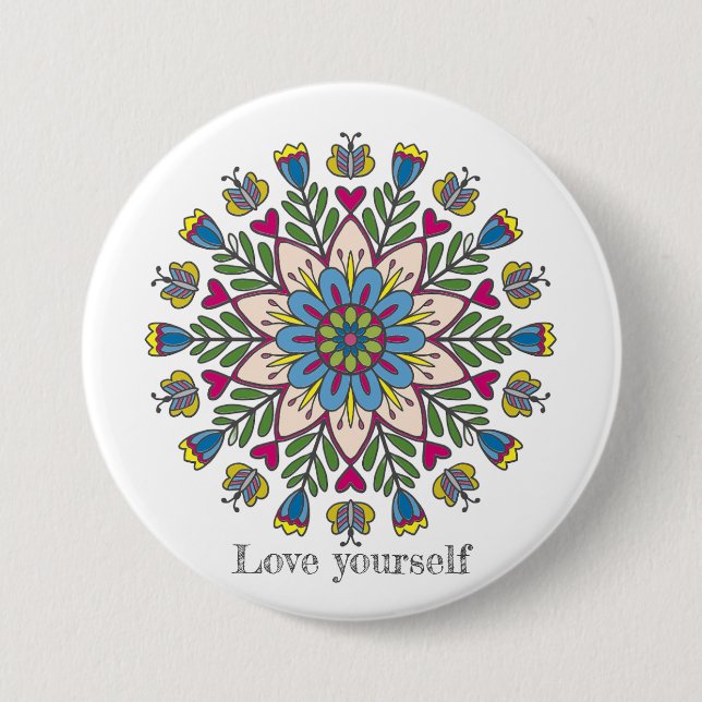 Bóton Redondo 7.62cm Love yourself mandala flowers (Frente)