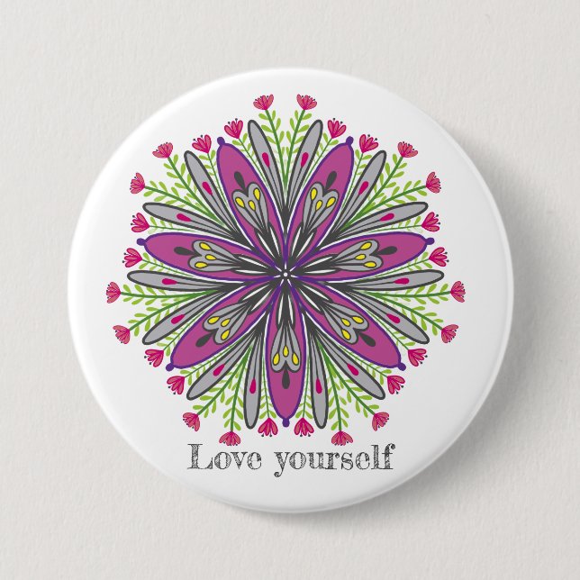 Bóton Redondo 7.62cm Love yourself mandala flowers (Frente)