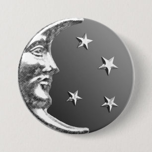 Bóton Redondo 7.62cm Lua do art deco e estrelas - cinza/cinzas e prata