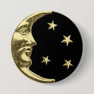 Bóton Redondo 7.62cm Lua e estrelas do art deco - preto e ouro