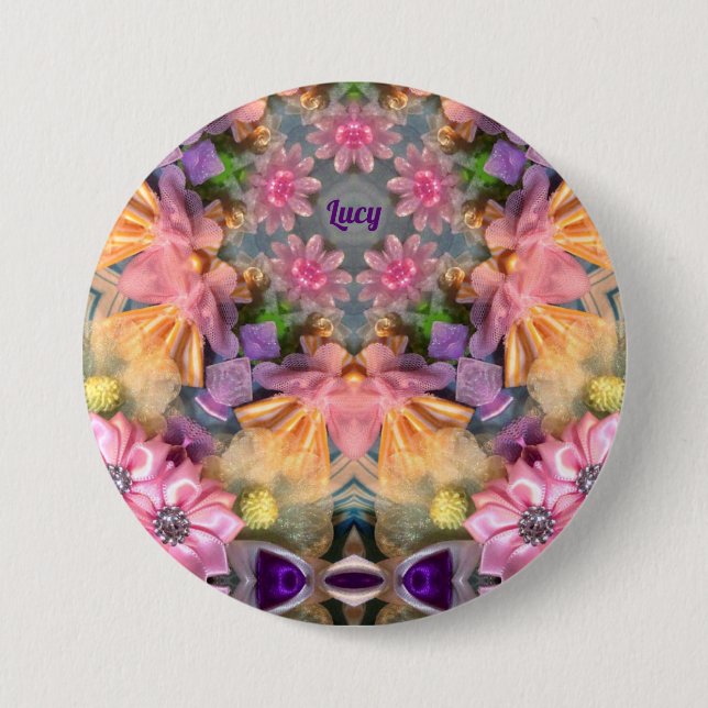 Bóton Redondo 7.62cm LUCY ~ Sombra Amarelo, Roxo, Rosa, Azul ~ (Frente)