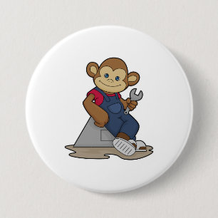Bóton Redondo 7.62cm Macaco como mecânico com chave inglesa