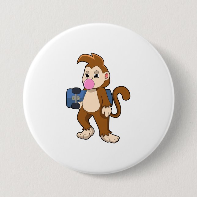 Bóton Redondo 7.62cm Macaco como skater com skate (Frente)