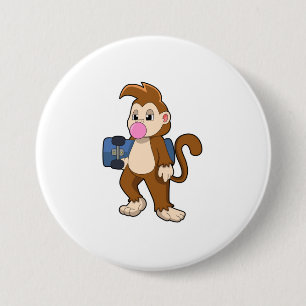 Bóton Redondo 7.62cm Macaco como skater com skate