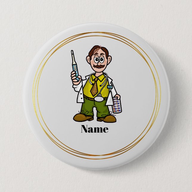 Bóton Redondo 7.62cm Macho Doutor Segurando Termômetro e Botão Pílulas (Frente)