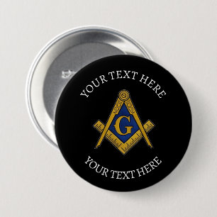 Bóton Redondo 7.62cm Maçonaria Maçônica Quadrado Preto e Compasso