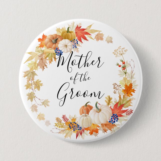 Bóton Redondo 7.62cm Mãe das abóboras das folhas de outono do noivo (Frente)
