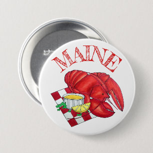 Bóton Redondo 7.62cm Maine Lagosta Janta marisco Vermelho Gingham