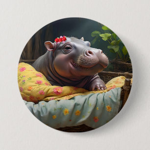 Bóton Redondo 7.62cm "Manhã: Bebês Acordares de Hippo na Cesta,