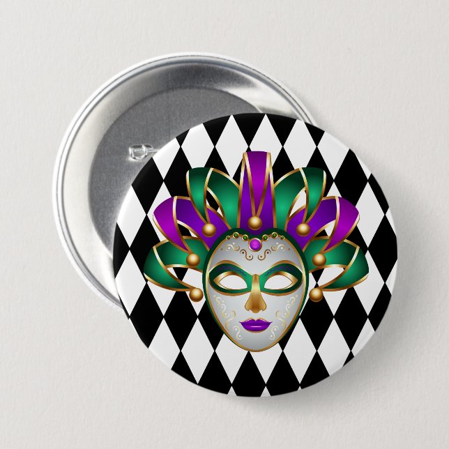 Bóton Redondo 7.62cm Mardi Gras Button Pin (Frente & Verso)