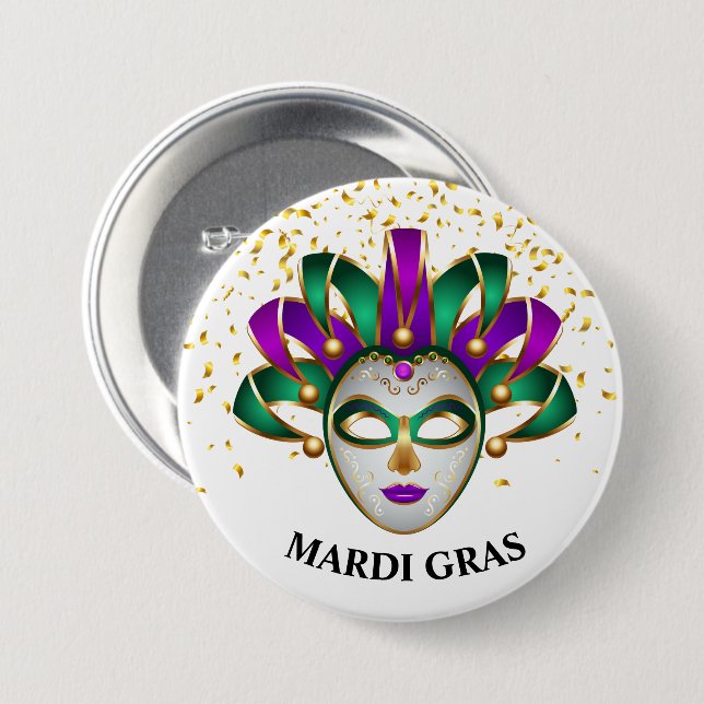 Bóton Redondo 7.62cm Mardi Gras Button Pin (Frente & Verso)