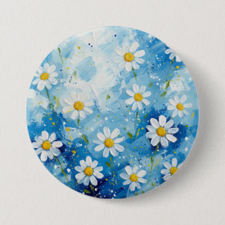 Bóton Redondo 7.62cm Margaridas Estreladas em Azul Meia-Noite