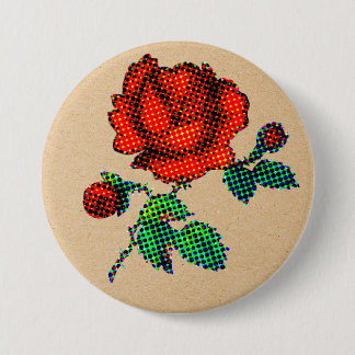 Bóton Redondo 7.62cm Meio-tom de Flor de Rosa em Papel Marrom Arte Fina