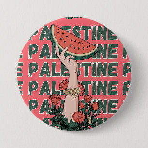 Bóton Redondo 7.62cm melancia, flores e texto palestino Repetir