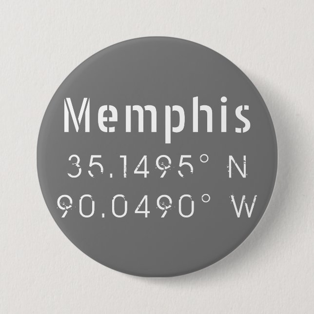 Bóton Redondo 7.62cm Memphis Tennessee Longitude Latitude (Frente)
