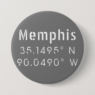 Bóton Redondo 7.62cm Memphis Tennessee Longitude Latitude