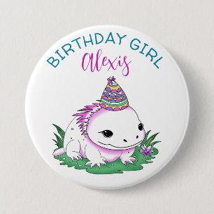 Bóton Redondo 7.62cm Menina de Aniversário Personalizada Axolotl Pensad