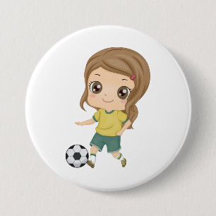 Bóton Redondo 7.62cm Menina Jogando Futebol Crianças Adoráveis Esportes