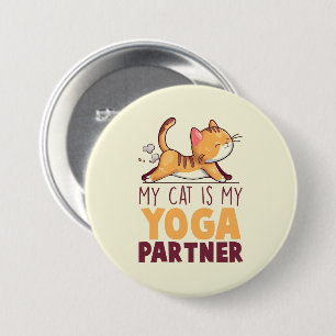 Bóton Redondo 7.62cm Meu Gato É Meu Parceiro Yoga - Gato Esticante