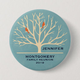 Bóton Redondo 7.62cm Modern Orange Birds em uma Grande Reunião Familiar