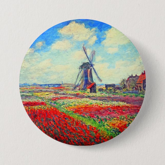 Bóton Redondo 7.62cm Monet Tulips Windmill (Frente)