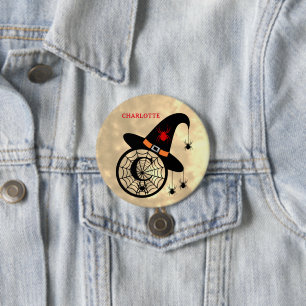 Bóton Redondo 7.62cm Monograma C Halloween Sky Witch Spiders Botão Nome