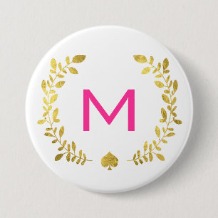 Bóton Redondo 7.62cm Monograma de Folha de Ouro Laurel & Spade