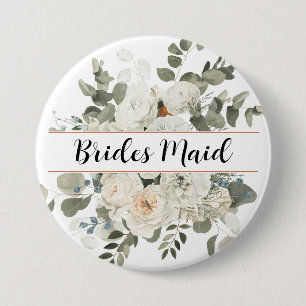 Bóton Redondo 7.62cm Monograma Floral Verde e Francês Branco