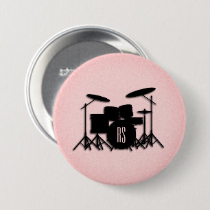 Bóton Redondo 7.62cm Monogramo Drum Set Music Design Pink