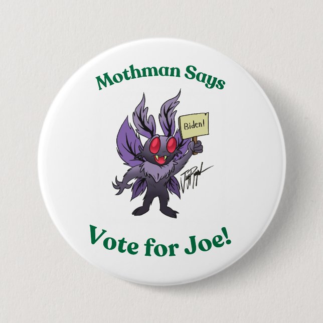 Bóton Redondo 7.62cm Mothman diz que votem em Joe (Frente)